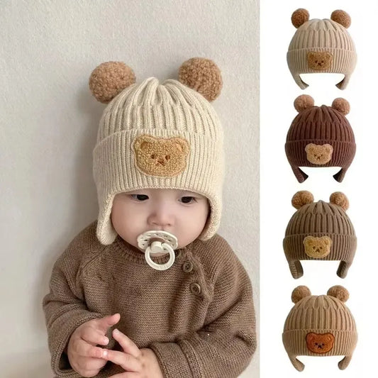 Bonnet hiver bébé en laine chaud & doux avec oreilles d’ours