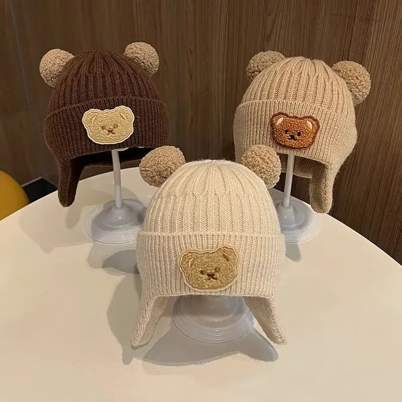 Bonnet hiver bébé en laine chaud & doux avec oreilles d’ours
