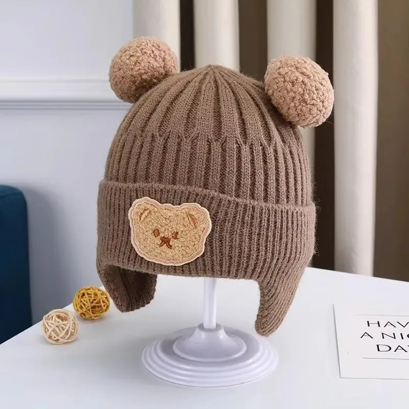 Bonnet hiver bébé en laine chaud & doux avec oreilles d’ours