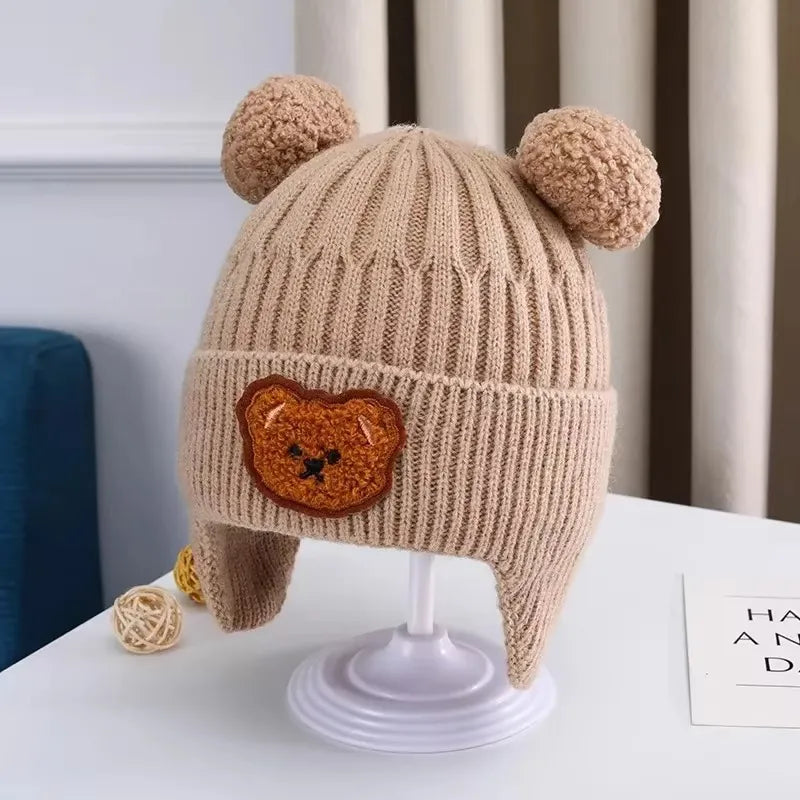 Bonnet hiver bébé en laine chaud & doux avec oreilles d’ours