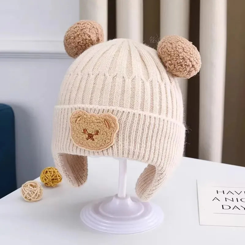 Bonnet hiver bébé en laine chaud & doux avec oreilles d’ours