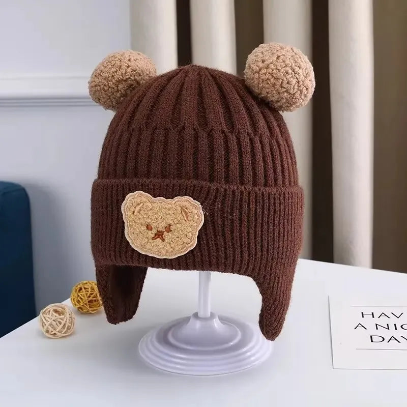 Bonnet hiver bébé en laine chaud & doux avec oreilles d’ours