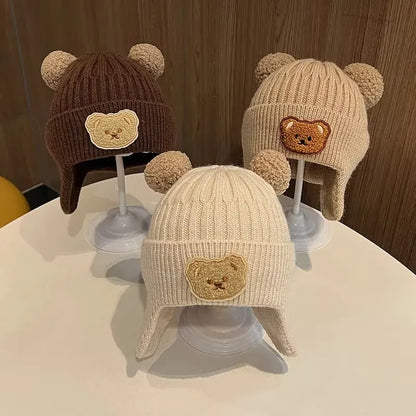 Bonnet hiver bébé en laine chaud & doux avec oreilles d’ours
