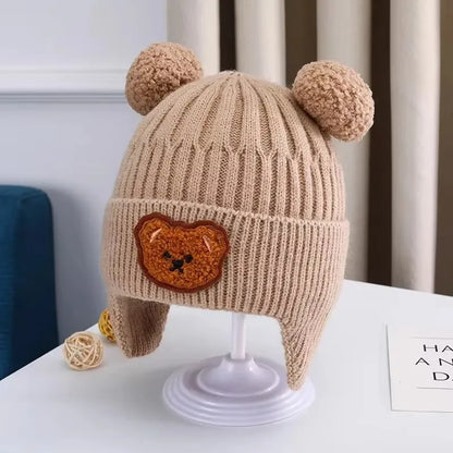 Bonnet hiver bébé en laine chaud & doux avec oreilles d’ours